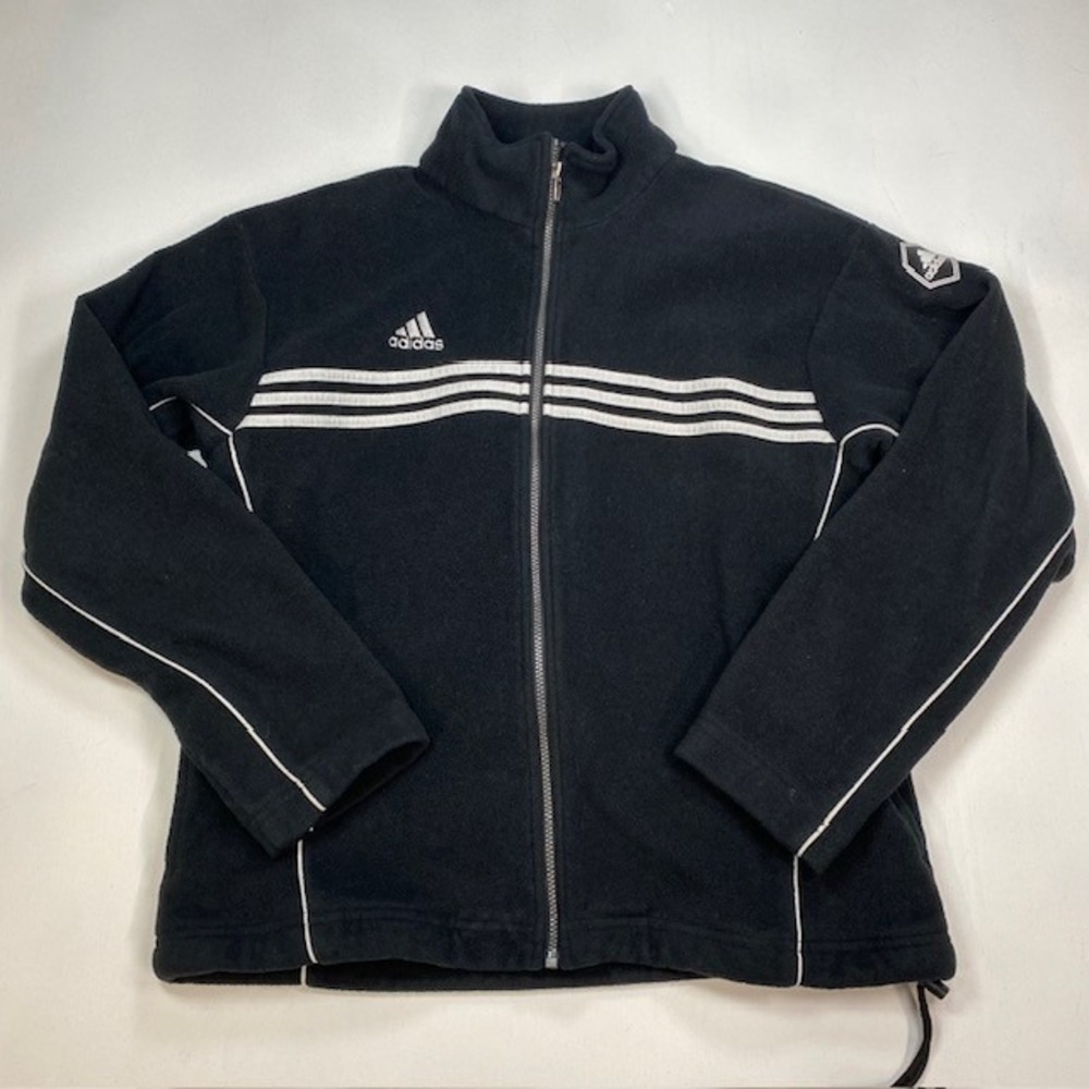 Adidas Soccer Full Zip Fleece Jacket Black White Striped Mens Medium Vintage